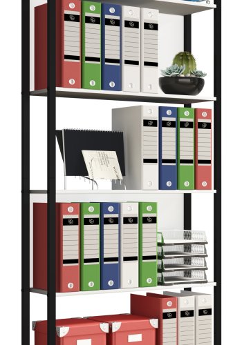 VCM NORDIC Flakos kontorreol, m. 5 hylder - hvid tr og metal