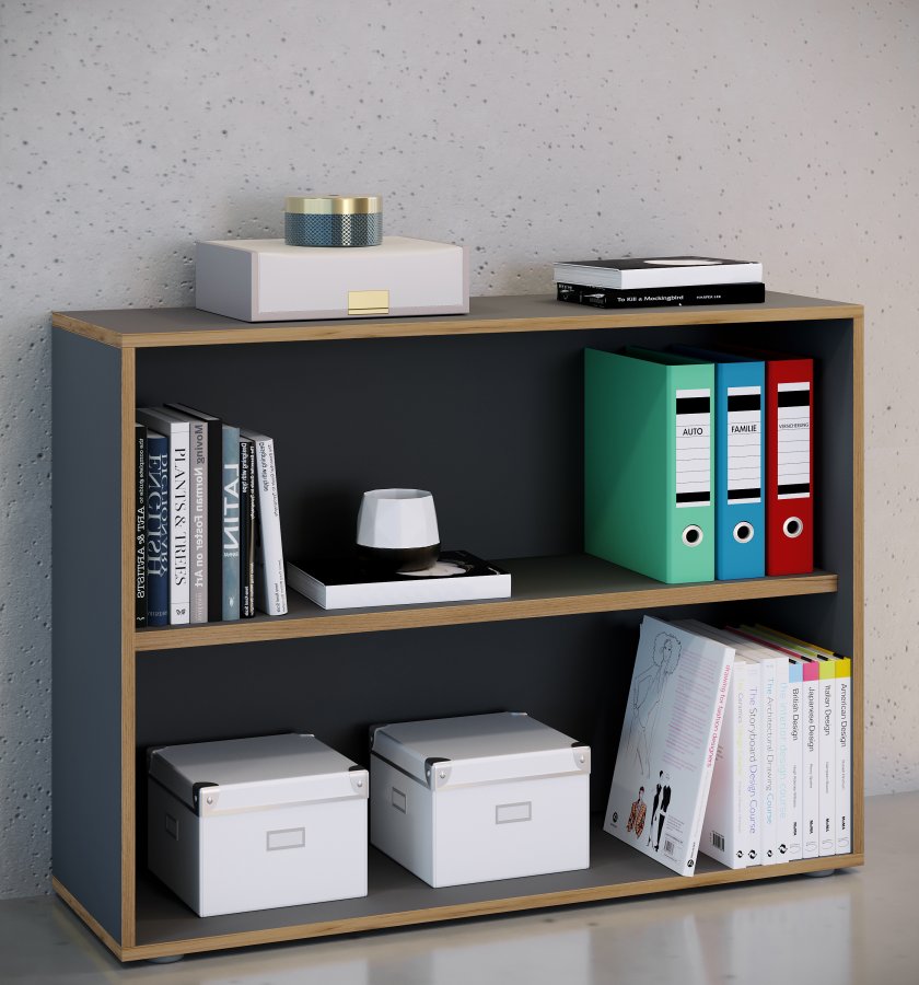 VCM NORDIC Salia B100 kontorreol, m. 1 justerbar hylde - antracitgr og natur tr