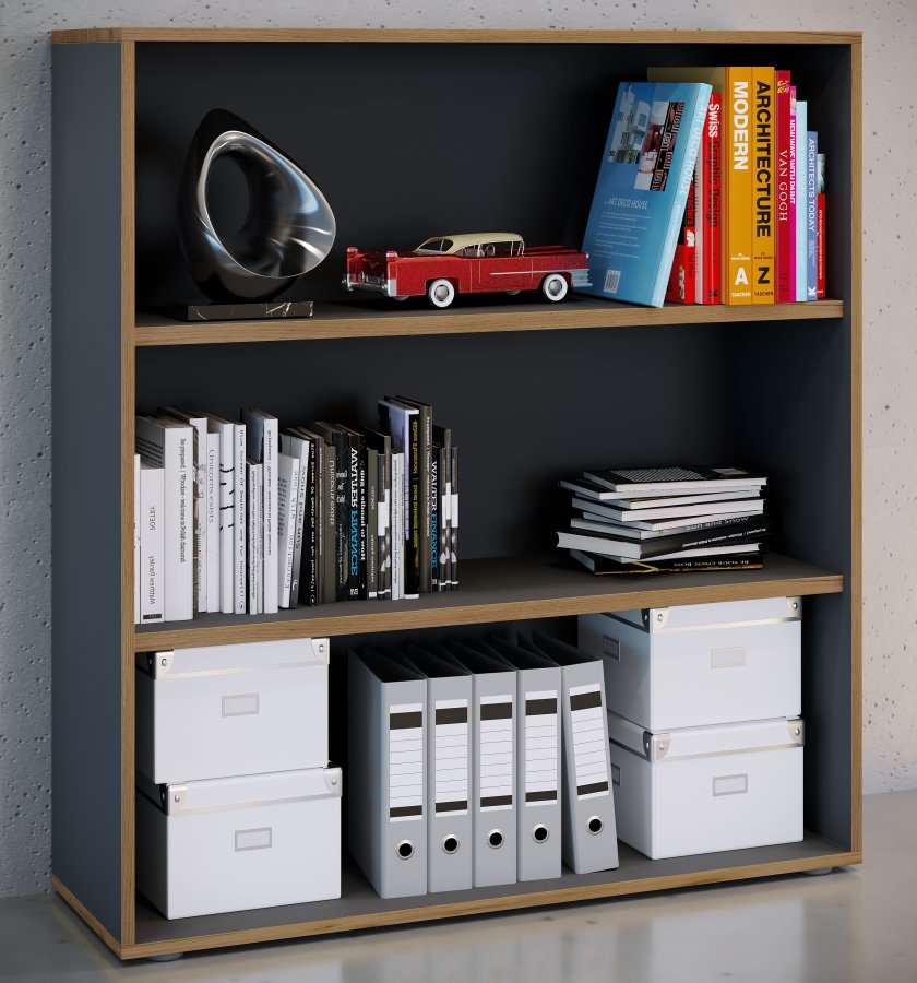 VCM NORDIC Salia B100 kontorreol, m. 2 justerbare hylder - antracitgr og natur tr