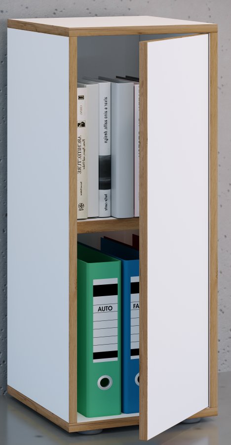 VCM NORDIC Salia B30 kontorreol, m. 1 lge og 1 justerbar hylde - hvid og natur tr