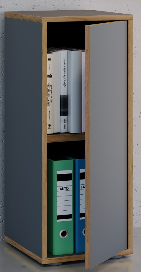 VCM NORDIC Salia B30 kontorreol, m. 1 lge og 1 justerbar hylde - antracitgr og natur tr