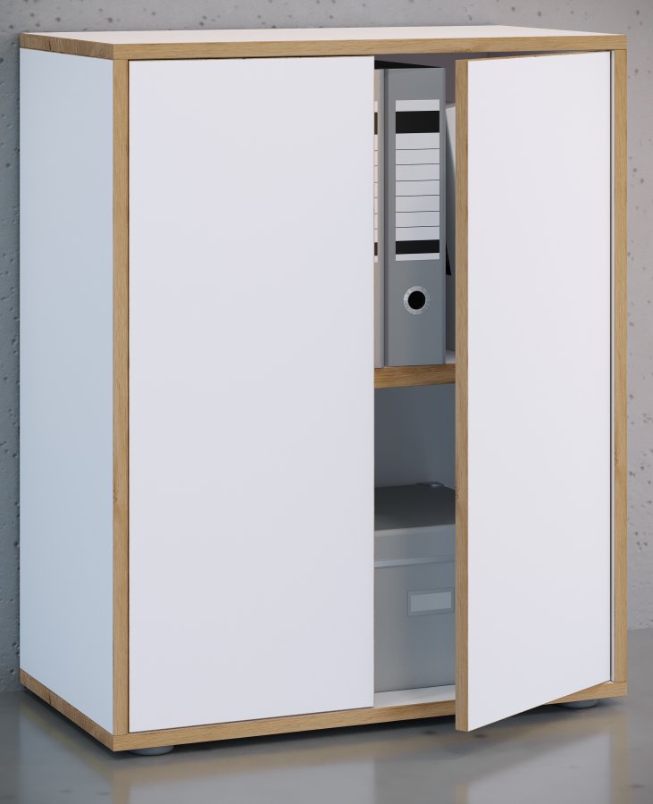 VCM NORDIC Salia B60 kontorreol, m. 2 lger og 1 justerbar hylde - hvid og natur tr