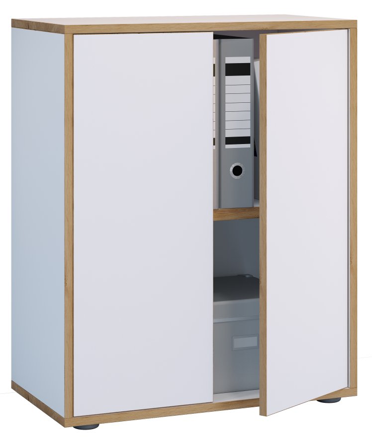 VCM NORDIC Salia B60 kontorreol, m. 2 lger og 1 justerbar hylde - hvid og natur tr