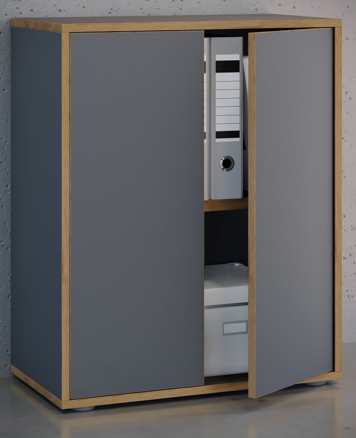 VCM NORDIC Salia B60 kontorreol, m. 2 lger og 1 justerbar hylde - antracitgr og natur tr