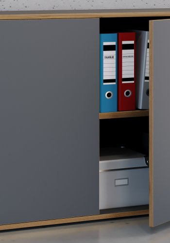 VCM NORDIC Salia B100 kontorreol, m. 2 lger og 1 justerbar hylde - antracitgr og natur tr