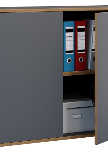 VCM NORDIC Salia B100 kontorreol, m. 2 lger og 1 justerbar hylde - antracitgr og natur tr