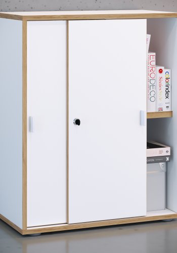 VCM NORDIC Salia B60 kontorreol, m. 2 skydelger, ls og 1 justerbar hylde - hvid og natur tr