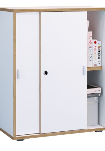 VCM NORDIC Salia B60 kontorreol, m. 2 skydelger, ls og 1 justerbar hylde - hvid og natur tr