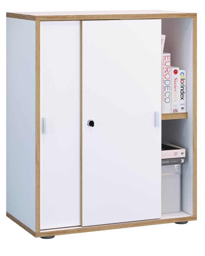 VCM NORDIC Salia B60 kontorreol, m. 2 skydelger, ls og 1 justerbar hylde - hvid og natur tr