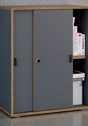 VCM NORDIC Salia B60 kontorreol, m. 2 skydelger, ls, 1 justerbar hylde - antracitgr og natur tr