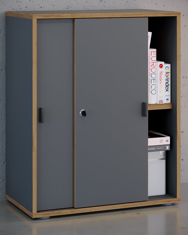 VCM NORDIC Salia B60 kontorreol, m. 2 skydelger, ls, 1 justerbar hylde - antracitgr og natur tr