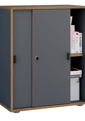 VCM NORDIC Salia B60 kontorreol, m. 2 skydelger, ls, 1 justerbar hylde - antracitgr og natur tr