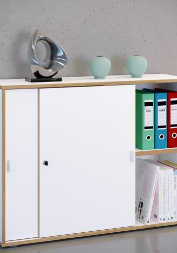 VCM NORDIC Salia B100 kontorreol, m. 2 skydelger, ls og 1 justerbar hylde - hvid og natur tr
