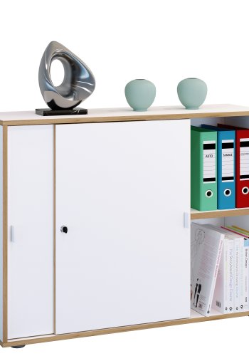 VCM NORDIC Salia B100 kontorreol, m. 2 skydelger, ls og 1 justerbar hylde - hvid og natur tr