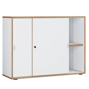 VCM NORDIC Salia B100 kontorreol, m. 2 skydelger, ls og 1 justerbar hylde - hvid og natur tr