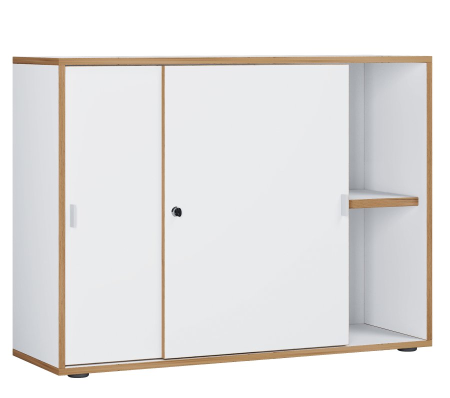 VCM NORDIC Salia B100 kontorreol, m. 2 skydelger, ls og 1 justerbar hylde - hvid og natur tr