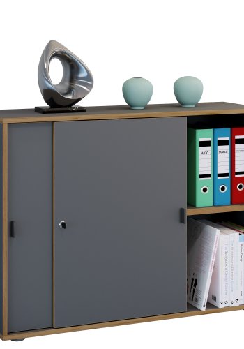 VCM NORDIC Salia B100 kontorreol, m. 2 skydelger, ls, 1 justerbar hylde - antracitgr og natur tr