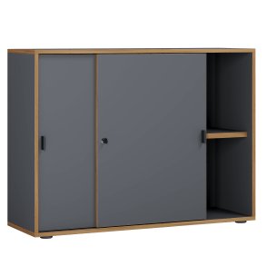 VCM NORDIC Salia B100 kontorreol, m. 2 skydelger, ls, 1 justerbar hylde - antracitgr og natur tr