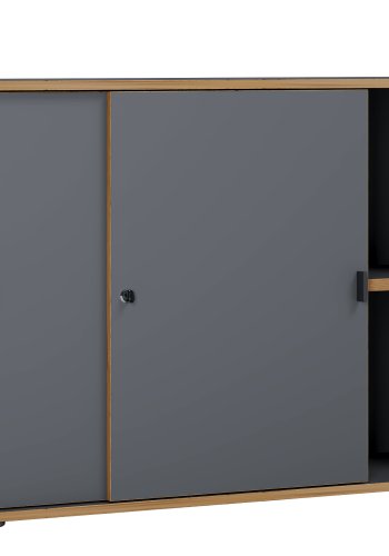 VCM NORDIC Salia B100 kontorreol, m. 2 skydelger, ls, 1 justerbar hylde - antracitgr og natur tr