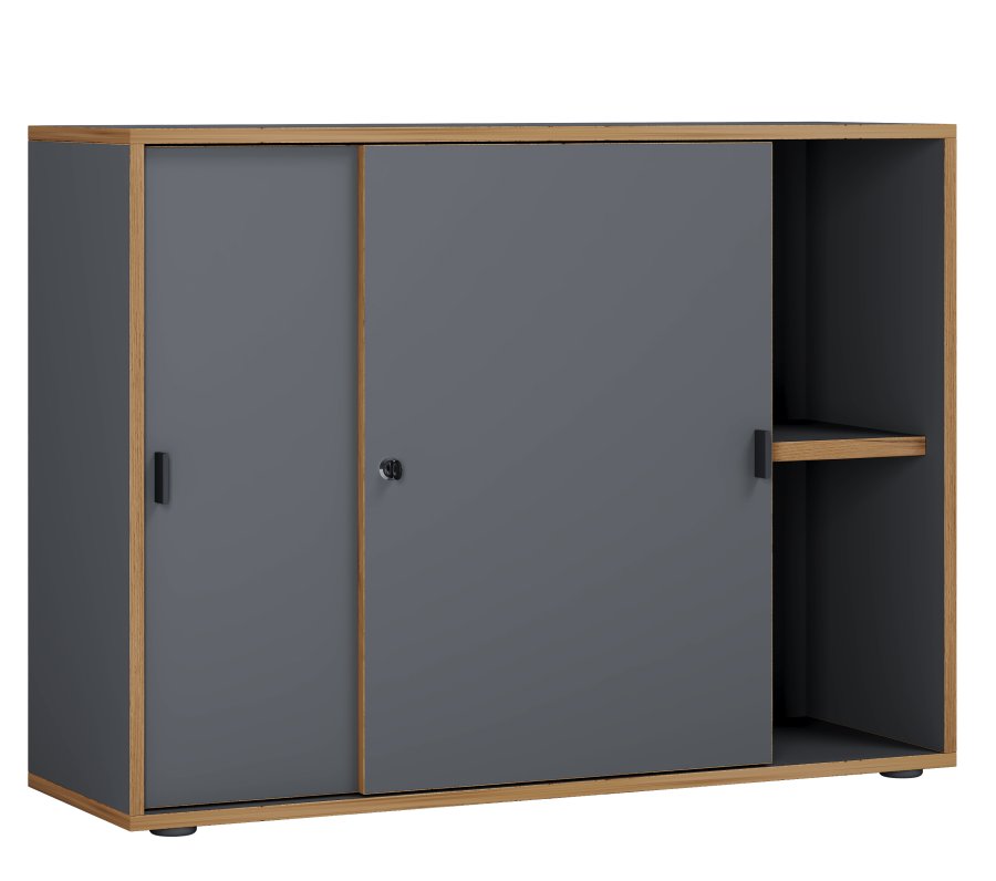 VCM NORDIC Salia B100 kontorreol, m. 2 skydelger, ls, 1 justerbar hylde - antracitgr og natur tr