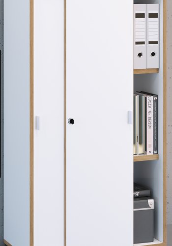 VCM NORDIC Salia B60 kontorreol, m. 2 skydelger, ls og 2 justerbare hylder - hvid og natur tr