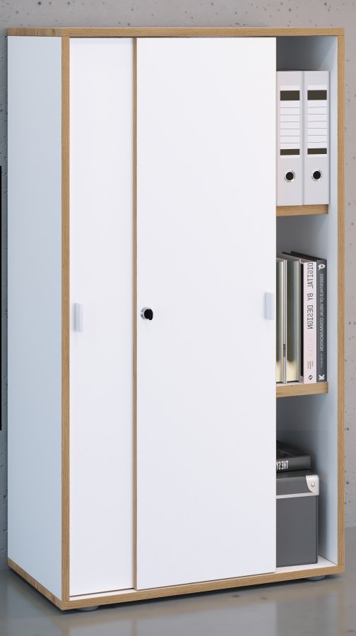 VCM NORDIC Salia B60 kontorreol, m. 2 skydelger, ls og 2 justerbare hylder - hvid og natur tr