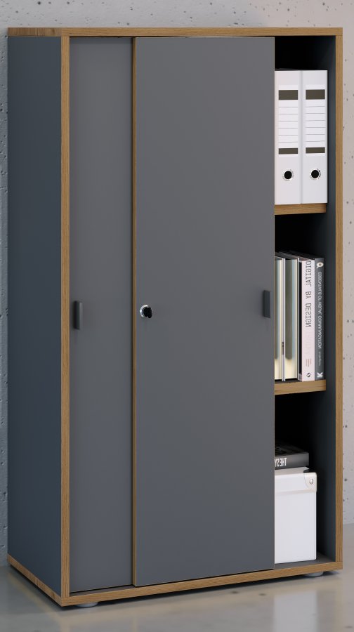 VCM NORDIC Salia B60 kontorreol, m. 2 skydelger, ls og 2 justerbare hylder - antracit og natur tr