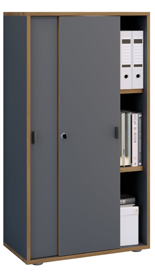 VCM NORDIC Salia B60 kontorreol, m. 2 skydelger, ls og 2 justerbare hylder - antracit og natur tr