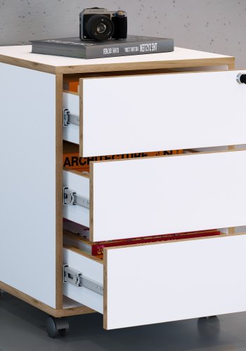 VCM NORDIC Salia T 45 arkivskab, lsbar, m. 3 skuffer og hjul - hvid og natur tr