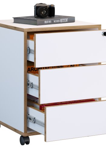 VCM NORDIC Salia T 45 arkivskab, lsbar, m. 3 skuffer og hjul - hvid og natur tr