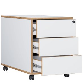VCM NORDIC Salia T 45 arkivskab, lsbar, m. 3 skuffer og hjul - hvid og natur tr