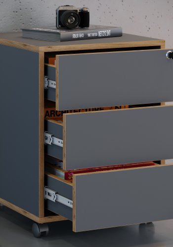 VCM NORDIC Salia T 45 arkivskab, lsbar, m. 3 skuffer og hjul - antracitgr og natur tr