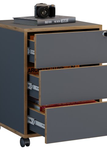 VCM NORDIC Salia T 45 arkivskab, lsbar, m. 3 skuffer og hjul - antracitgr og natur tr