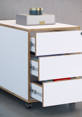 VCM NORDIC Salia T 70 arkivskab, lsbar, m. 3 skuffer og hjul - hvid og natur tr