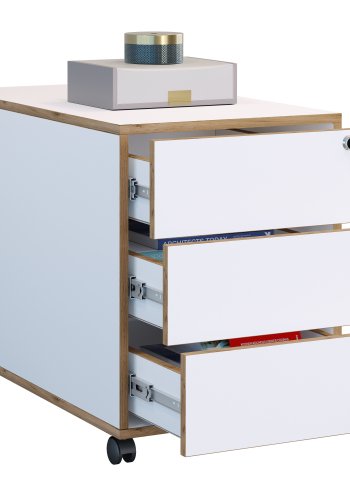 VCM NORDIC Salia T 70 arkivskab, lsbar, m. 3 skuffer og hjul - hvid og natur tr