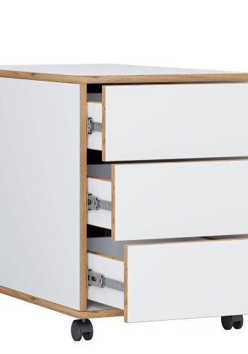 VCM NORDIC Salia T 70 arkivskab, lsbar, m. 3 skuffer og hjul - hvid og natur tr