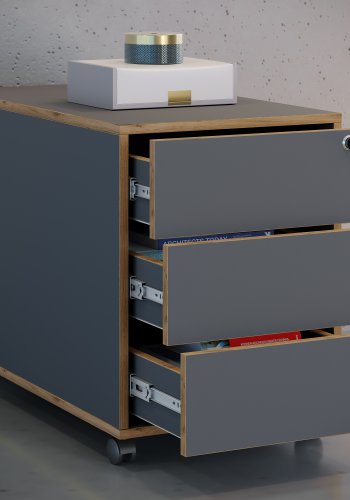 VCM NORDIC Salia T 70 arkivskab, lsbar, m. 3 skuffer og hjul - antracitgr og natur tr