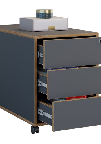 VCM NORDIC Salia T 70 arkivskab, lsbar, m. 3 skuffer og hjul - antracitgr og natur tr