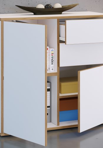 VCM NORDIC Salia B80 kontorkommode, m. 2 lger, 2 skuffer, 2 hylder - hvid/natur tr