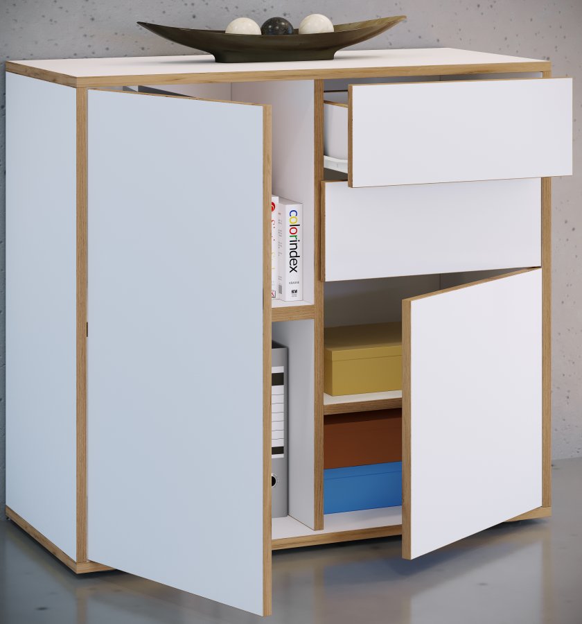 VCM NORDIC Salia B80 kontorkommode, m. 2 lger, 2 skuffer, 2 hylder - hvid/natur tr