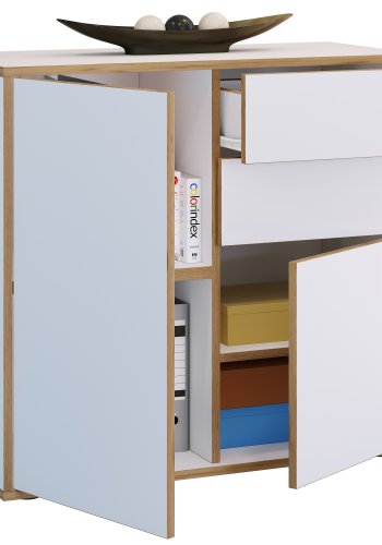 VCM NORDIC Salia B80 kontorkommode, m. 2 lger, 2 skuffer, 2 hylder - hvid/natur tr