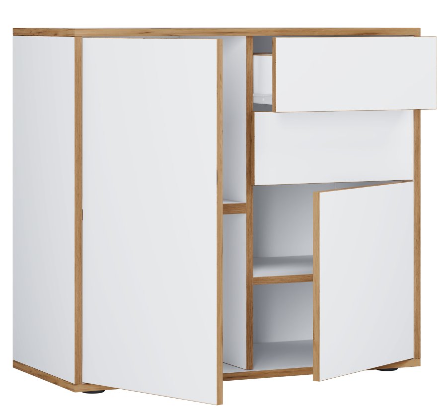 VCM NORDIC Salia B80 kontorkommode, m. 2 lger, 2 skuffer, 2 hylder - hvid/natur tr