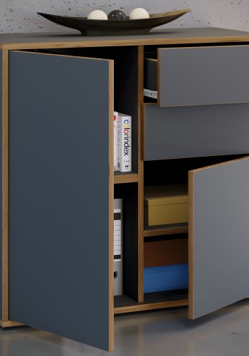 VCM NORDIC Salia B80 kontorkommode, m. 2 lger, 2 skuffer, 2 hylder - antracitgr/natur tr