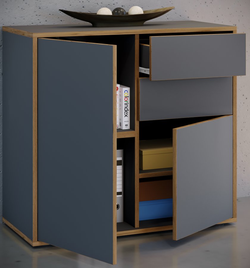 VCM NORDIC Salia B80 kontorkommode, m. 2 lger, 2 skuffer, 2 hylder - antracitgr/natur tr