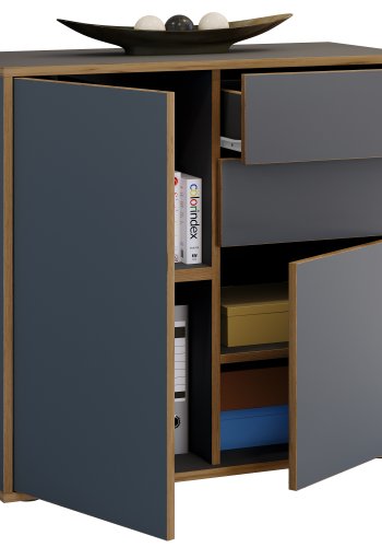VCM NORDIC Salia B80 kontorkommode, m. 2 lger, 2 skuffer, 2 hylder - antracitgr/natur tr