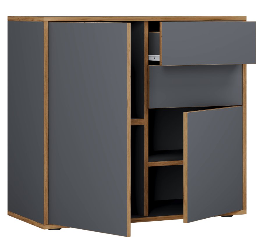 VCM NORDIC Salia B80 kontorkommode, m. 2 lger, 2 skuffer, 2 hylder - antracitgr/natur tr