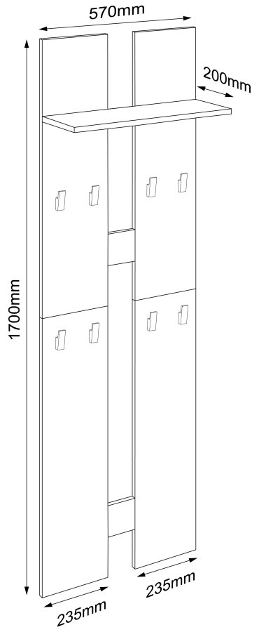VCM NORDIC Salia L knagerkke, m. hattehylde og 8 knager - hvid/natur tr