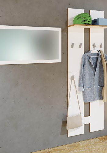 VCM NORDIC Salia L knagerkke, m. hattehylde og 8 knager - hvid/natur tr