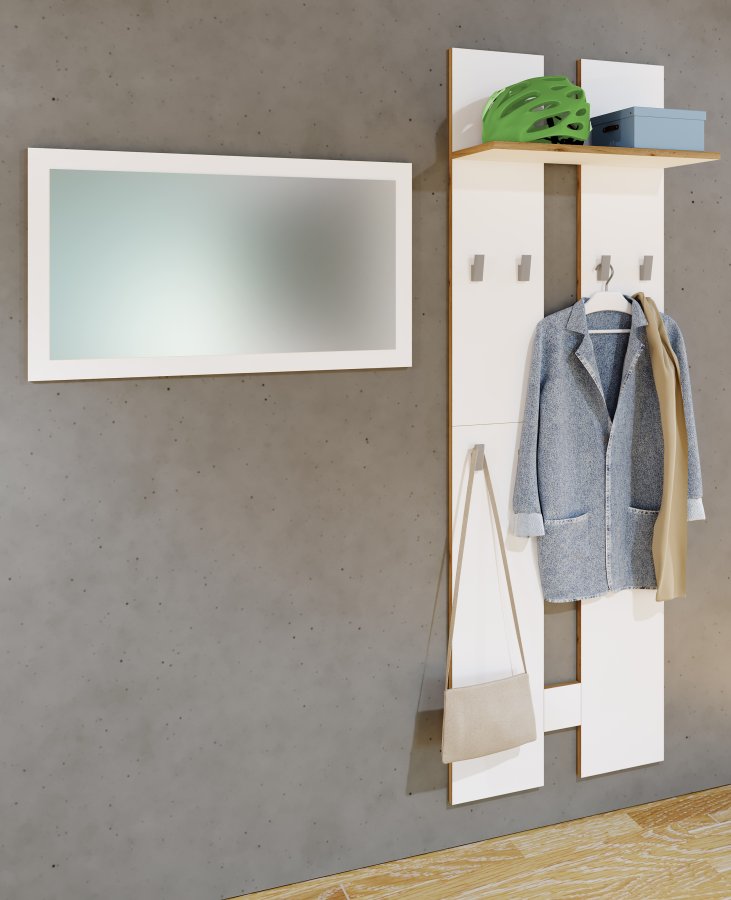 VCM NORDIC Salia L knagerkke, m. hattehylde og 8 knager - hvid/natur tr