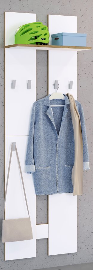 VCM NORDIC Salia L knagerkke, m. hattehylde og 8 knager - hvid/natur tr